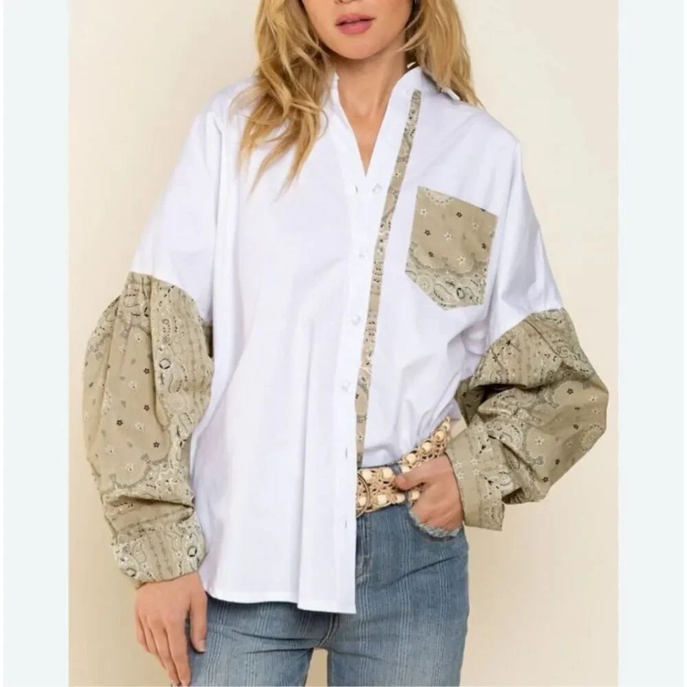 Vici bandana button down blouse XL western boho